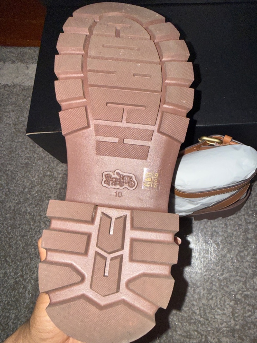 Coach Brown Leather Platform Gladiator Sandals with Gold-Tone Hardware - Picture 7 of 10